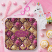 Magenta Goud Kerstmispatroon#12 ID1009 Papieren Bordje (Feest)