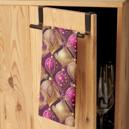 Magenta Goud Kerstmispatroon#12 ID1009 Theedoek (Derde Gevouwen)