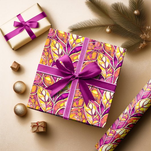 Magenta Goud Kerstmispatroon#21 ID1009 Cadeaupapier