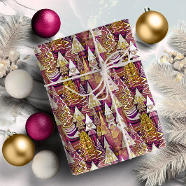 Magenta Goud Kerstmispatroon#25 ID1009 Cadeaupapier
