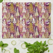 Magenta Goud Kerstmispatroon#25 ID1009 Theedoek (Gevouwen)