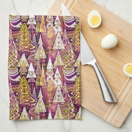 Magenta Goud Kerstmispatroon#25 ID1009 Theedoek (Quarter Fold)