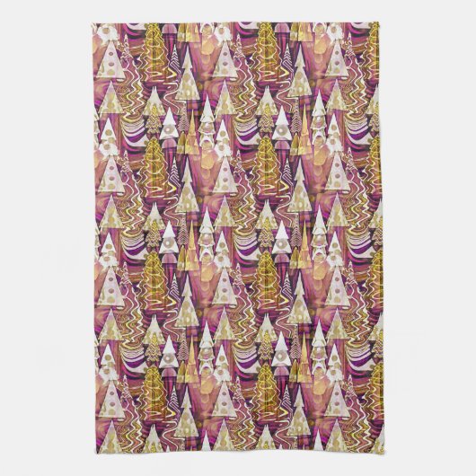 Magenta Goud Kerstmispatroon#25 ID1009 Theedoek (Verticaal)