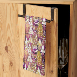 Magenta Goud Kerstmispatroon#25 ID1009 Theedoek