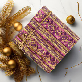 Magenta Goud Kerstmispatroon#27 ID1009 Cadeaupapier