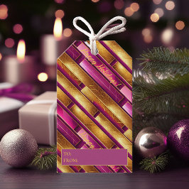Magenta Goud Kerstmispatroon#28 ID1009 Cadeaulabel