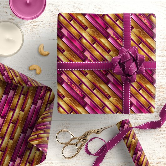 Magenta Goud Kerstmispatroon#28 ID1009 Cadeaupapier