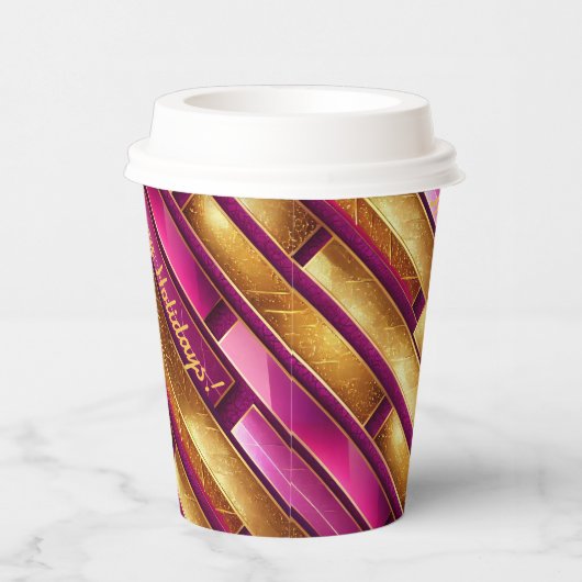 Magenta Goud Kerstmispatroon#28 ID1009 Papieren Bekers (Rechts)