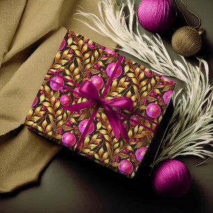 Magenta Goud Kerstmispatroon#29 ID1009 Cadeaupapier