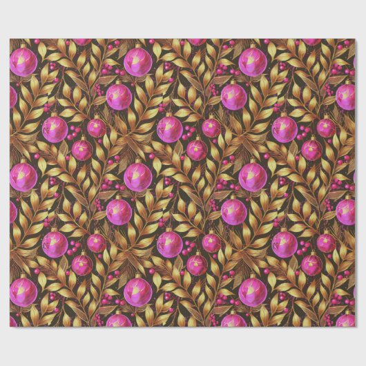 Magenta Goud Kerstmispatroon#29 ID1009 Cadeaupapier (Vlak)