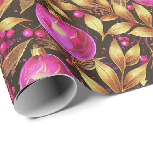 Magenta Goud Kerstmispatroon#29 ID1009 Cadeaupapier (Rol Hoek)