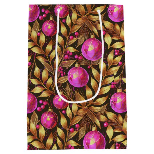 Magenta Goud Kerstmispatroon#29 ID1009 Medium Cadeauzakje (Achterkant)