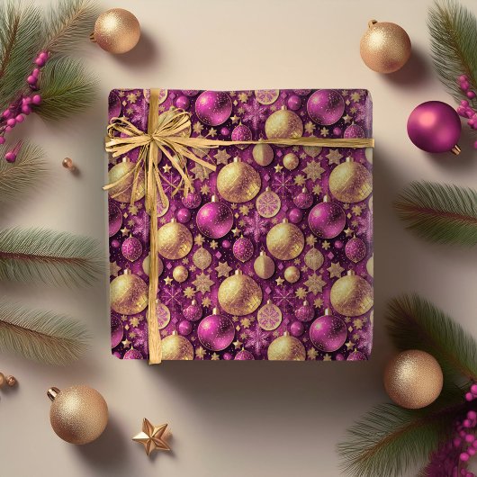 Magenta Goud Kerstmispatroon#31 ID1009 Cadeaupapier