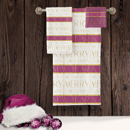 Magenta Goud Kerstmispatroon#35 ID1009 Bad Handdoek