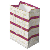 Magenta Goud Kerstmispatroon#35 ID1009 Medium Cadeauzakje (Voorkant Gekanteld)