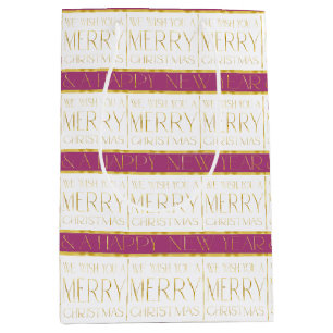 Magenta Goud Kerstmispatroon#35 ID1009 Medium Cadeauzakje