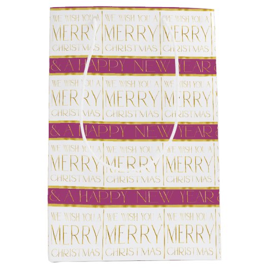 Magenta Goud Kerstmispatroon#35 ID1009 Medium Cadeauzakje (Voorkant)