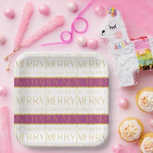 Magenta Goud Kerstmispatroon#35 ID1009 Papieren Bordje (Feest)