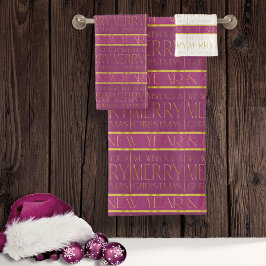 Magenta Goud Kerstmispatroon#35b ID1009 Bad Handdoek