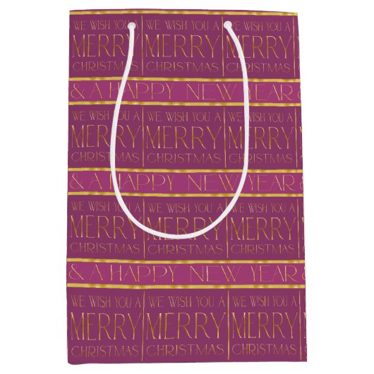 Magenta Goud Kerstmispatroon#35b ID1009 Medium Cadeauzakje (Voorkant)