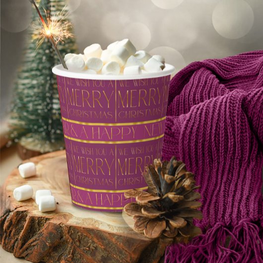 Magenta Goud Kerstmispatroon#35b ID1009 Papieren Bekers