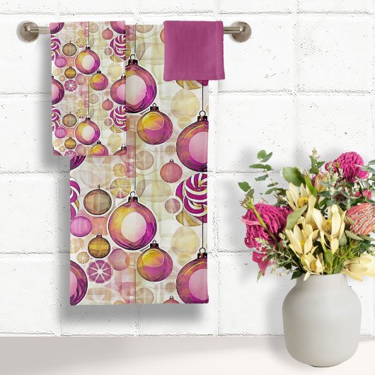 Magenta Goud Kerstmispatroon#6 ID1009 Bad Handdoek