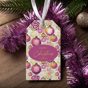 Magenta Goud Kerstmispatroon#6 ID1009 Cadeaulabel