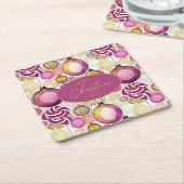 Magenta Goud Kerstmispatroon#6 ID1009 Kartonnen Onderzetters (Schuin)