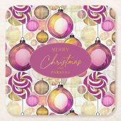 Magenta Goud Kerstmispatroon#6 ID1009 Kartonnen Onderzetters (Voorkant)