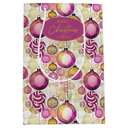 Magenta Goud Kerstmispatroon#6 ID1009 Medium Cadeauzakje (Voorkant)