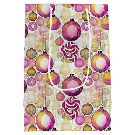 Magenta Goud Kerstmispatroon#6 ID1009 Medium Cadeauzakje (Achterkant)