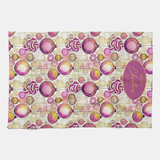 Magenta Goud Kerstmispatroon#6 ID1009 Theedoek (Horizontaal)