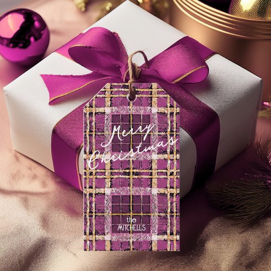 Magenta Goud Kerstmispatroon#7 ID1009 Cadeaulabel