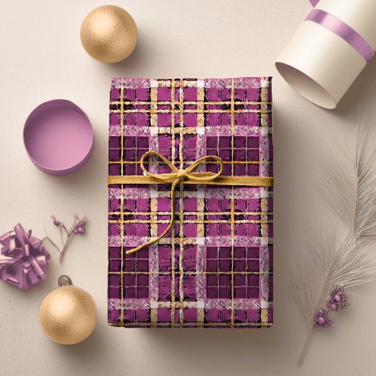Magenta Goud Kerstmispatroon#7 ID1009 Cadeaupapier