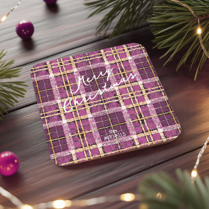 Magenta Goud Kerstmispatroon#7 ID1009 Kartonnen Onderzetters