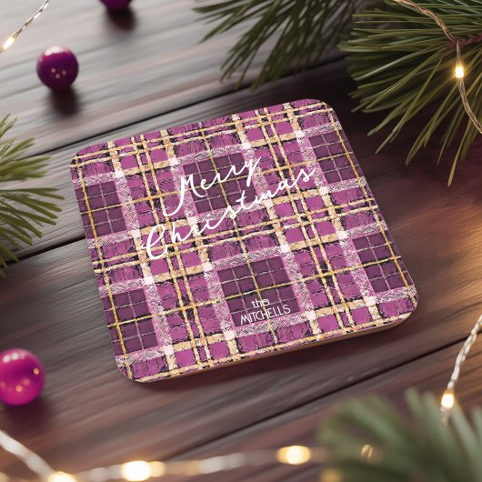 Magenta Goud Kerstmispatroon#7 ID1009 Kartonnen Onderzetters