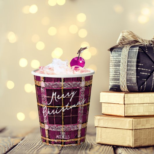 Magenta Goud Kerstmispatroon#7 ID1009 Papieren Bekers