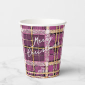 Magenta Goud Kerstmispatroon#7 ID1009 Papieren Bekers (Achterkant)