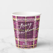 Magenta Goud Kerstmispatroon#7 ID1009 Papieren Bekers (Voorkant)