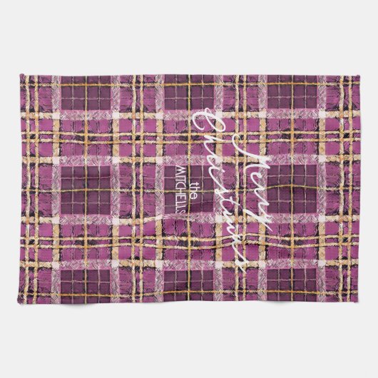 Magenta Goud Kerstmispatroon#7 ID1009 Theedoek (Horizontaal)