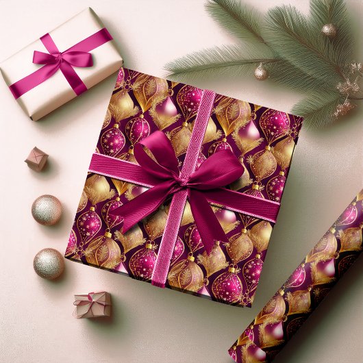 Magenta Goud Kerstpatroon#12 ID1009 Cadeaupapier