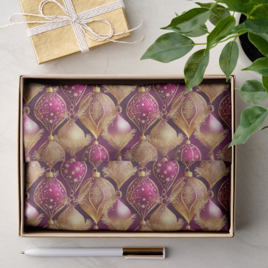 Magenta Goud Kerstpatroon#12 ID1009 Tissuepapier (Geschenk)