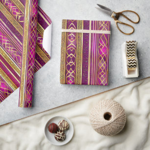 Magenta Goud Kerstpatroon#2 ID1009 Cadeaupapier