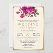 Magenta Gouden Bloem Indiase Hindu Trouwfoto Kaart (Voorkant)