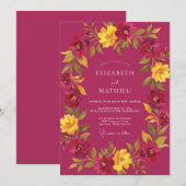 Magenta Gouden Bloemblad Bruiloft Kaart (Voorkant / Achterkant)