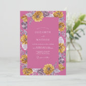Magenta Gouden Dahlia Bruiloft Kaart (Staand voorkant)