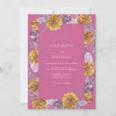 Magenta Gouden Dahlia Bruiloft Kaart (Achterkant)