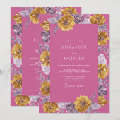 Magenta Gouden Dahlia Bruiloft Kaart (Voorkant / Achterkant)