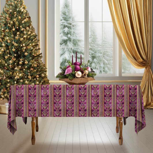 Magenta Gouden Kerst Stripe Patroon#27 ID1009 Tafelkleed