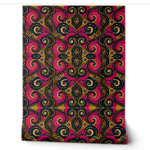 Magenta Gouden Paisley Afrikaanse Print Behang